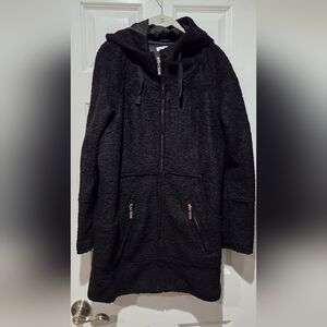 New York & Company Black Wool/Polyester Hooded Coat